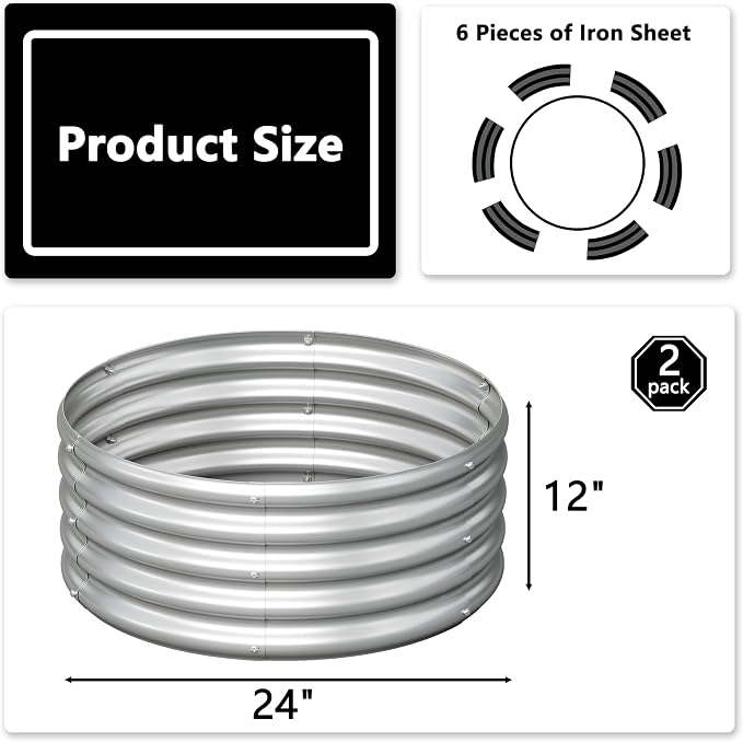 2x2x1ft Galvanized Round Raised Garden Bed, Outdoor Planter Box Metal Patio Kit - Image 2