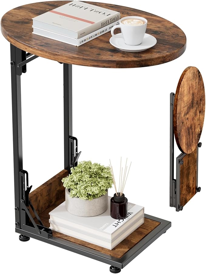 Elbourn Folding Side Table End Couch Tables, Metal Frame C-Shaped TV Stand by Elbourn