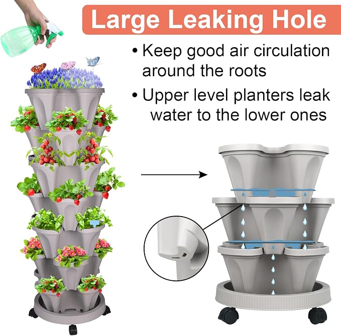 GameXcel Vertical Planter, 7 Tier Stackable Strawberry Planter - Image 6