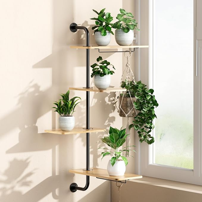 DELLAN 4-Tier Rotating Window Plant Shelf, Wall Mounted Indoor Hanging Plants by DELLAN