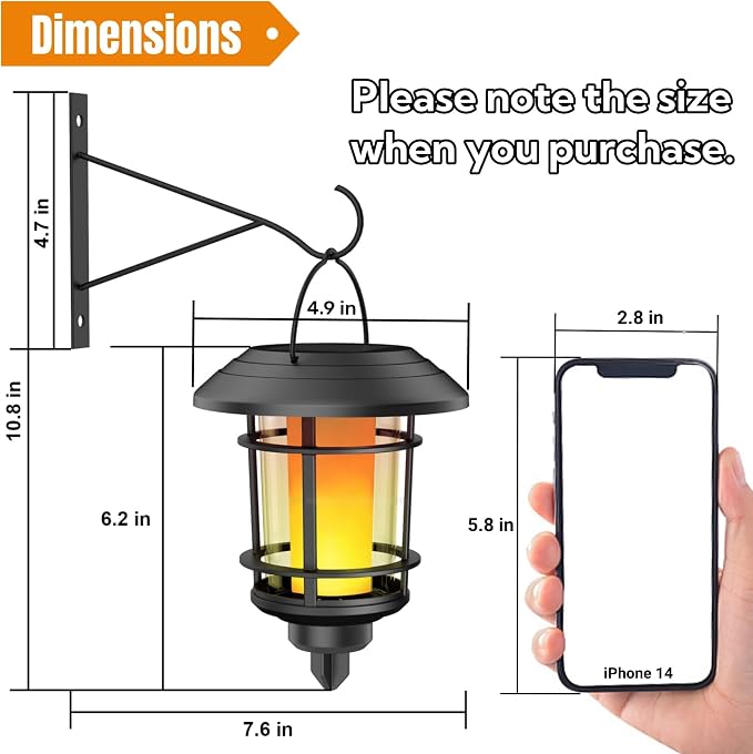Dynaming Solar Flame Wall Lanterns, Outdoor Solar Wall Hanging Lights, - Image 3