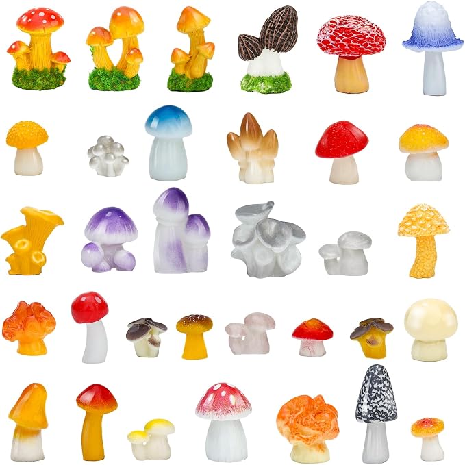 ONEST 33 Pieces Garden Miniature Accessories Mini Resin Mushroom Lawn Micro by OneMiniWorld