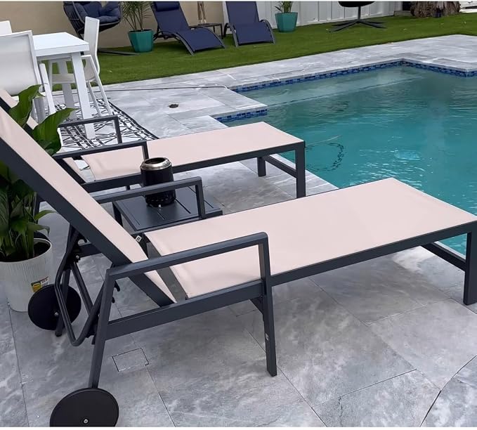 PURPLE LEAF 2 Pieces Outdoor Chaise Lounge Aluminum Patio Lounge Chair by PURPLELEAF