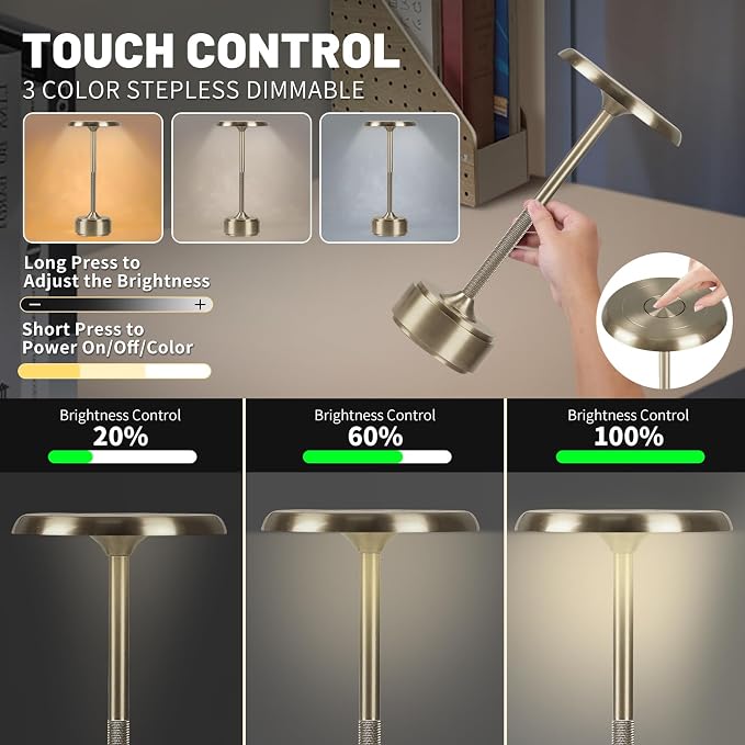 5200mAh Rechargeable Cordless LED Table Lamps Touch Sensor Light, 3-Levels - Image 6