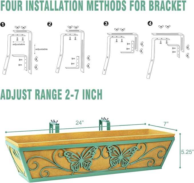 4 Pack 24 Inch Window Boxes Planter Railing Planters Box - Image 5