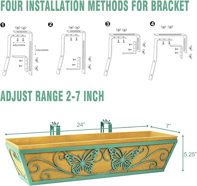 2 Pack 24 Inch Window Boxes Planter Railing Planters Box - Image 5
