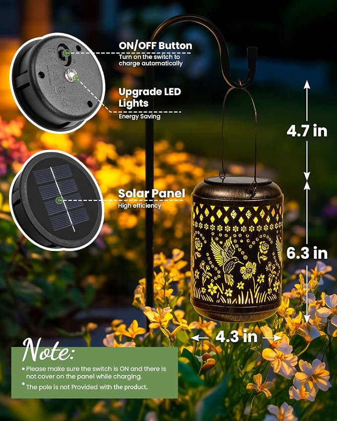 Christmas Outdoor Decor Solar Lanterns Hanging Waterproof, Hummingbird Garden - Image 4