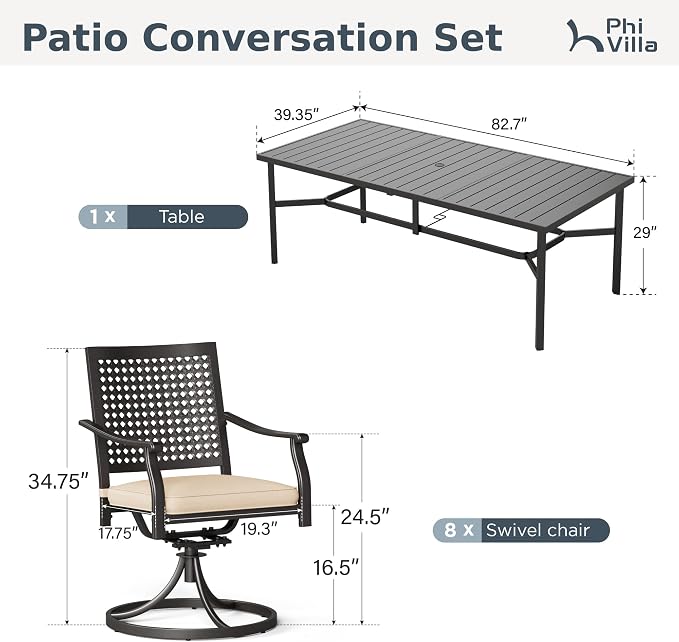 PHI VILLA 9 Pieces Outdoor Dining Set - Image 9