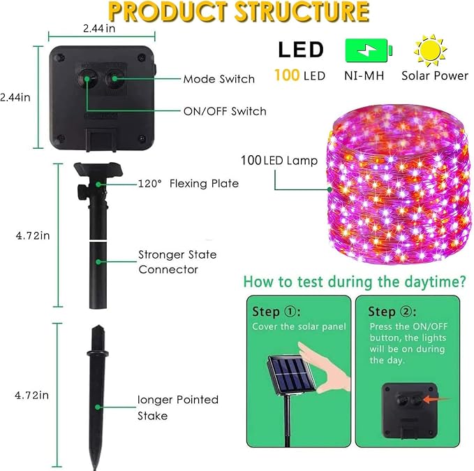 Purple and Orange Halloween Solar String Lights Outdoor, 2 Pack 80FT 200LED - Image 6