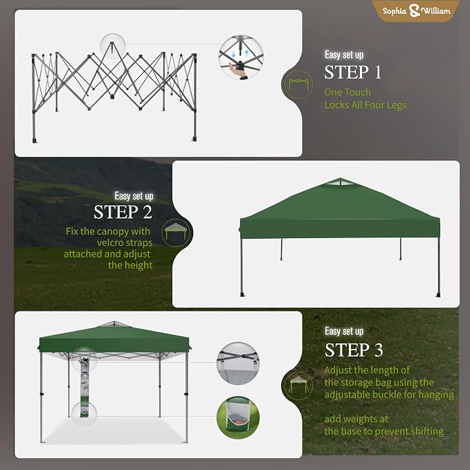Sophia & William Canopy Tent Pop Up 10x10 ft, One Person Push Set Up Tent - Image 9