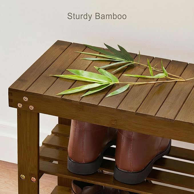 Pipishell Bamboo Shoe Rack Bench, 3 Tier Sturdy Shoe Bench, Storage Shoe - Image 6