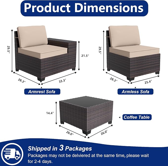 Outdoor Patio Furniture Set, 6 Pieces Outdoor Sectional Furniture High Backrest - Image 2