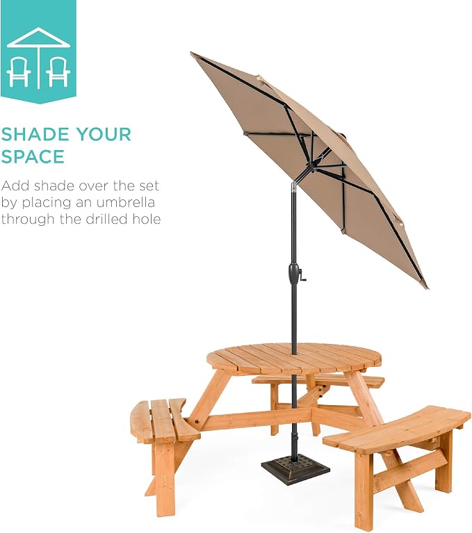 Best Choice Products 6-Person Circular Outdoor Wooden Picnic Table - Image 5