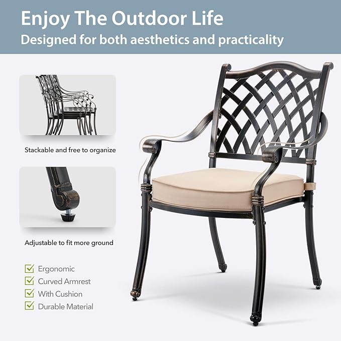 7-Piece Cast Aluminum Patio Furniture, Patio Dining Set - Image 5
