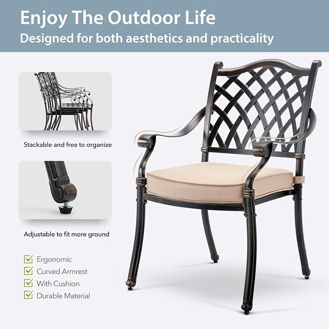 7-Piece Cast Aluminum Patio Furniture, Outdoor Dining Sets - Image 5