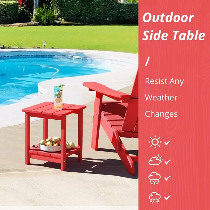 LUE BONA Adirondack Outdoor Side Table, 2-Tier Bright Red HDPS Patio End Table - Image 4