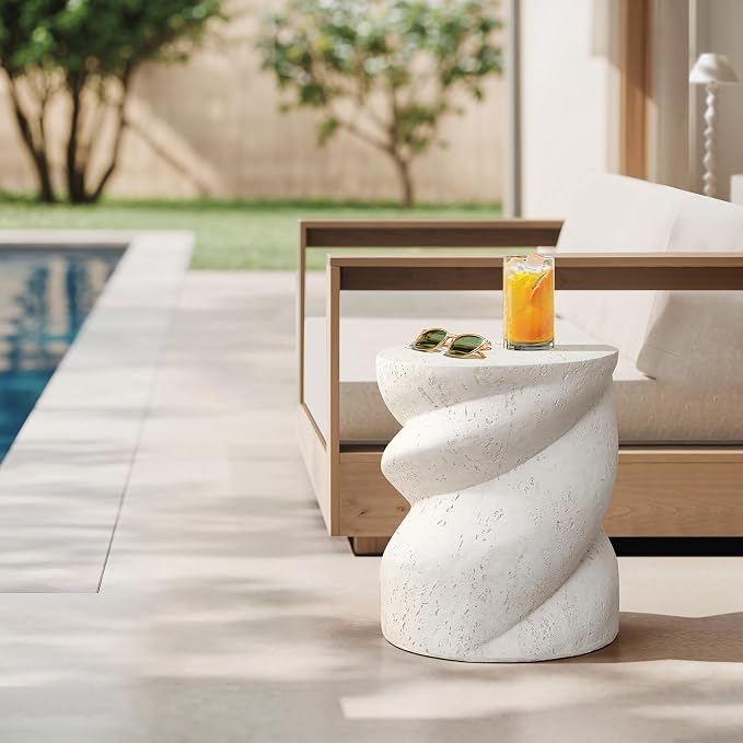 LuxenHome Outdoor Side Table, 19” MgO Accent Table - Image 3