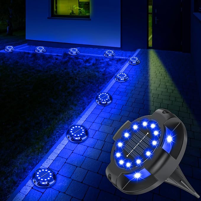 Solar Pathway Lights Outdoor 12 Packs, Bright Blue 16 LEDs Solar Ground Lights - Image 2