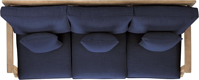 SAFAVIEH Couture Outdoor Collection Martinique Natural/Navy Cushion Solid Wood - Image 7