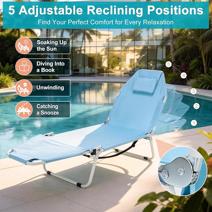MOPHOTO Beach Tanning Chair, 5-Position Tanning Chair - Image 4