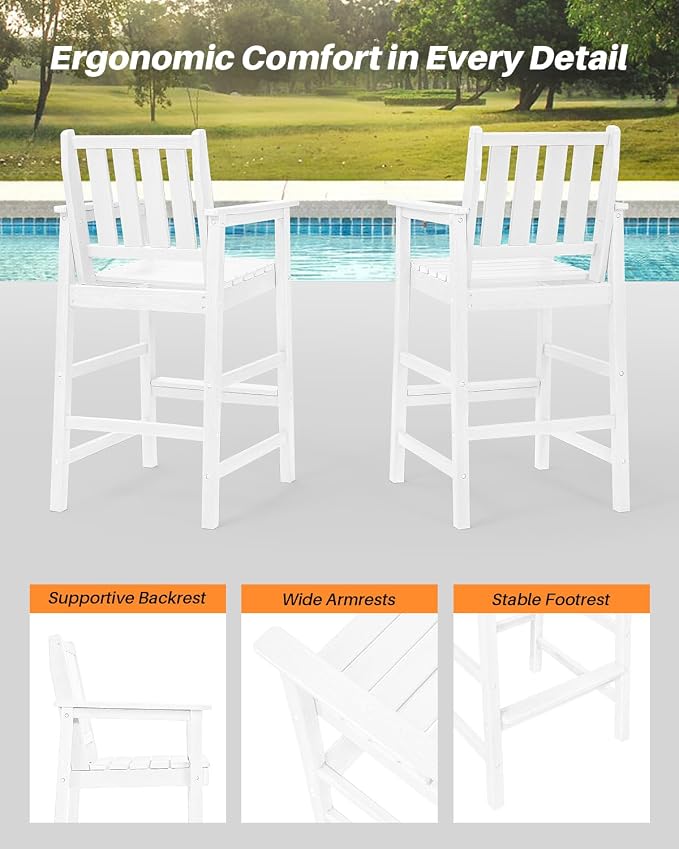 Adirondack Bar Chair Set of 2, HDPE Tall Adirondack Chairs Bar Stools - Image 7
