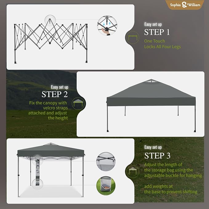 Sophia & William Canopy Tent Pop Up 10x10 ft, One Person Push Set Up Tent - Image 9