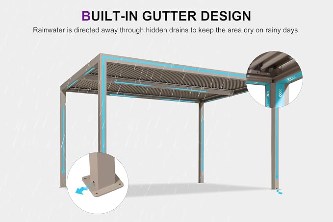 PURPLE LEAF Louvered Pergola 10' × 13' Outdoor Hardtop Gazebo Adjustable - Image 4