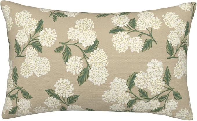 Beige Spring Pillow Covers 12x20 Inch 2 Pcs Khaki Green Hydrangea Flower Decor - Image 7