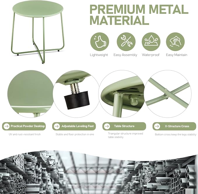 Outvita Indoor and Outdoor Side Table, Small Patio Side Table, Metal Round - Image 6