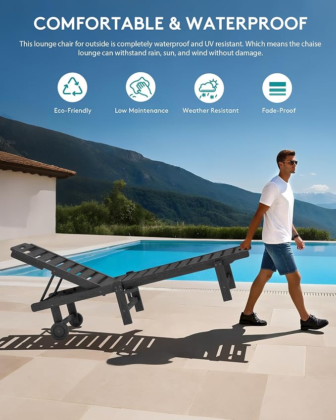 SERWALL Outdoor Chaise Lounge Set of 8, HDPE Pool Lounge Chairs - Image 4