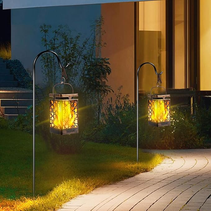 TomCare Solar Lights Upgraded Solar Lantern Flickering Flame Outdoor Hanging - Image 5