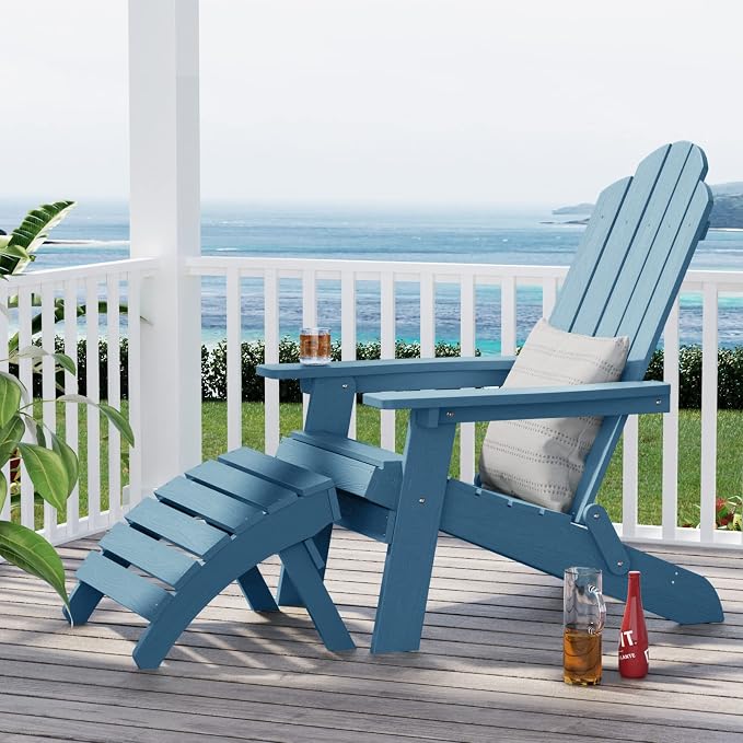 MXIMU Folding Adirondack Ottoman Set of 2: HIPS Plastic Outdoor Footrest Easy - Image 4
