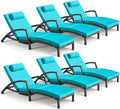 Chaise Lounge Chairs Outdoor Set of 6, Comfy Outside Wicker Patio Pool Lounge by ZZWHOM