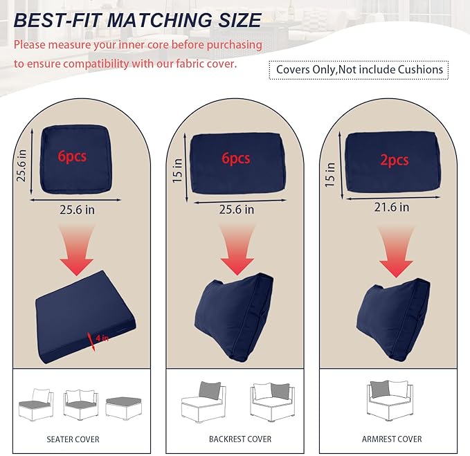 Outdoor Cushion Covers for Patio Furniture, Patio Cushion Covers Replacement - Image 2