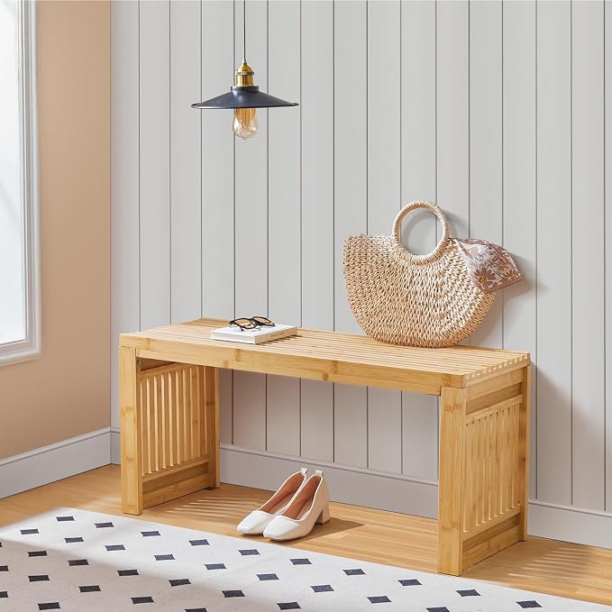 HOOBRO Bamboo Dining Bench, 35 inch Farmhouse Kitchen Table Bench, Solid Bamboo - Image 9