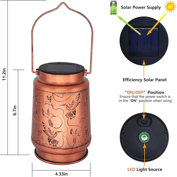 Solar Hummingbird Lanterns Outdoor Hanging Decor Lantern, Waterproof Hollow Out - Image 4