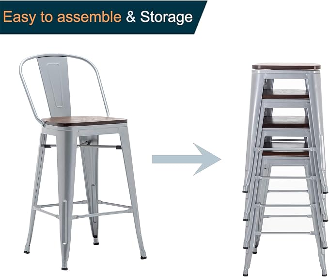 Alunaune 30" Swivel Metal Bar Stools Set of 4 High Back Counter Height - Image 9