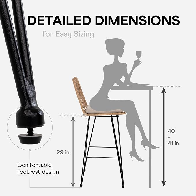 IDZO 400lbs Capacity Rattan Bar Stools Set of 2, 29-Inch Height, Outdoor & - Image 7
