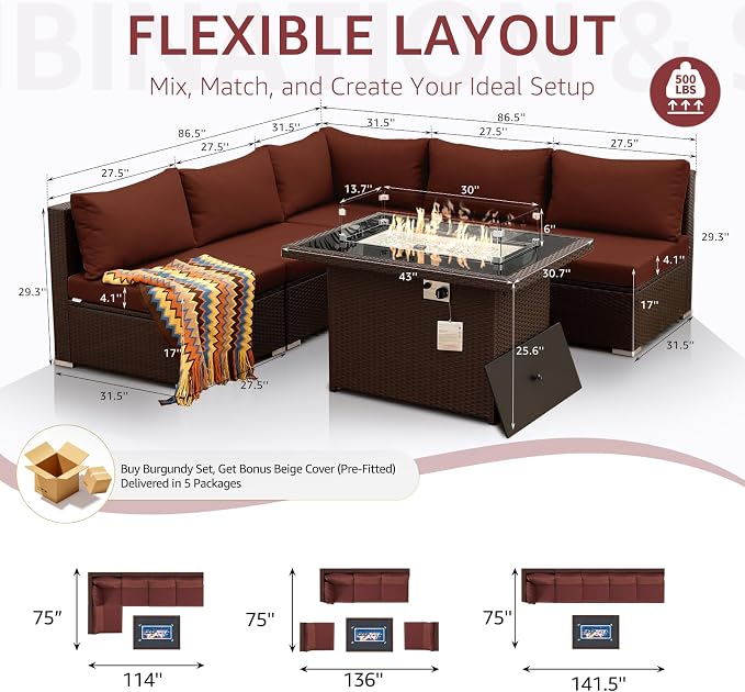 NICESOUL 6 Piece L-Shaped Modern Outdoor Furniture Set - Image 4