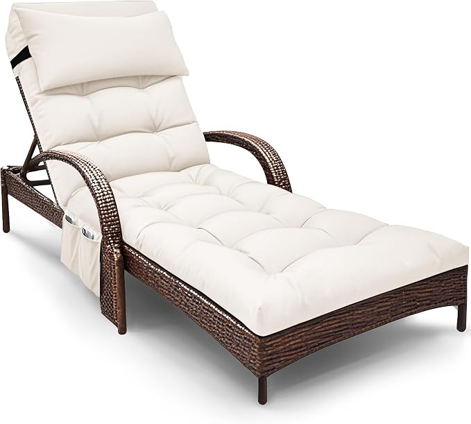Outdoor Chaise Lounge Chair Cushion, Waterproof Outdoor Chair Cushions by Moutosne