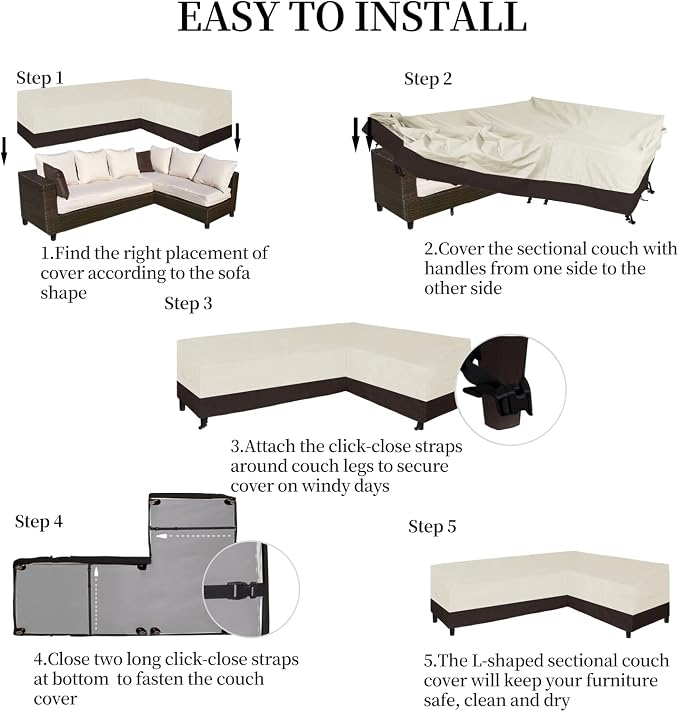 Easy-Going Patio L-Shaped Sectional Sofa Cover, Waterproof Outdoor Sectional - Image 7