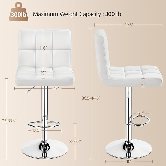 Yaheetech Single Bar Stool, PU Leather Adjustable Swivel Barstools, Armless - Image 3