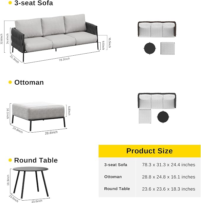 EAST OAK Life Chatter Patio Furniture Set, Outdoor Furniture Sectional Sofa Set - Image 7