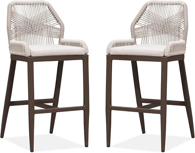 PURPLE LEAF Bar Stools Set of 2 Outdoor Bar Height Metal Stools Modern Wicker - Image 9