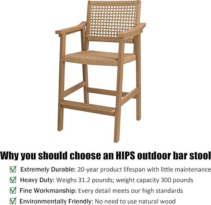 Poly Lumber Outdoor Bar Set, Durable HIPS Material, PE Rattan Back and Seat - Image 4