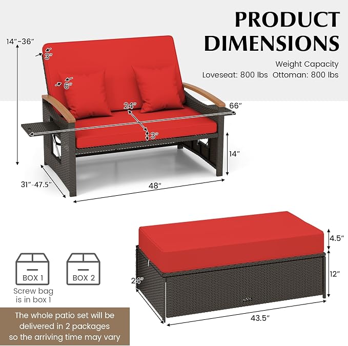 LDAILY Moccha Outdoor Wicker Daybed, Patio Rattan Loveseat Sofa w/ 4-Level - Image 9