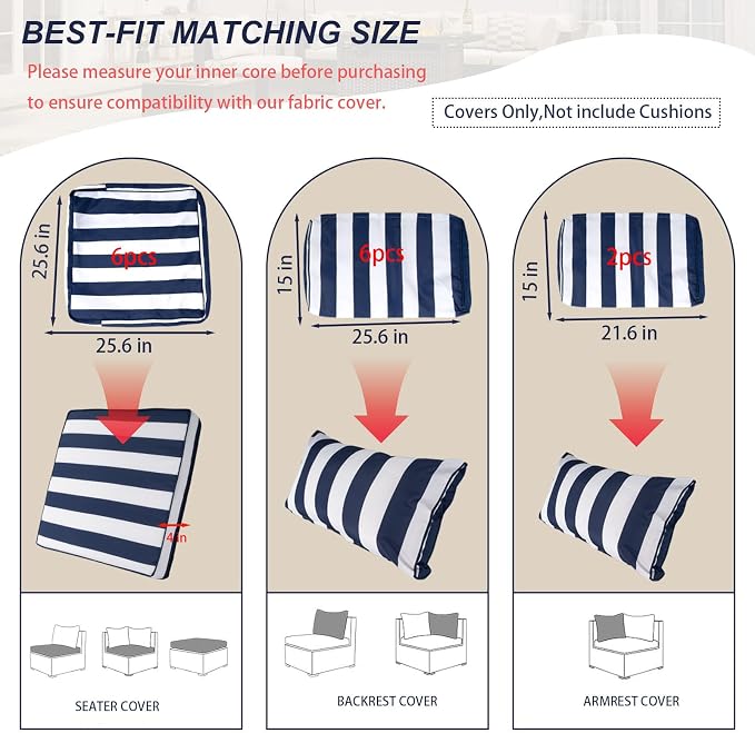 Outdoor Cushion Covers for Patio Furniture, Patio Cushion Covers Replacement - Image 2