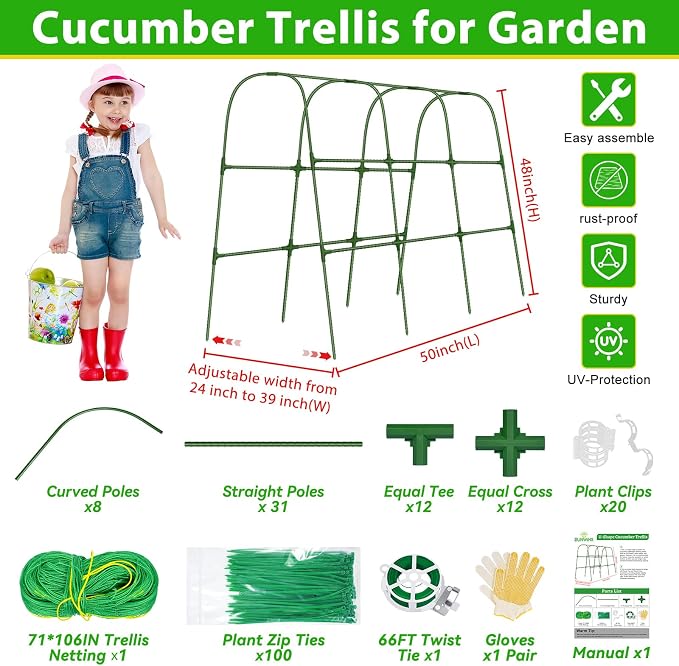 Cucumber Trellis for Raised Bed, Metal Arch Plant Support, Vegetables Trellis - Image 2