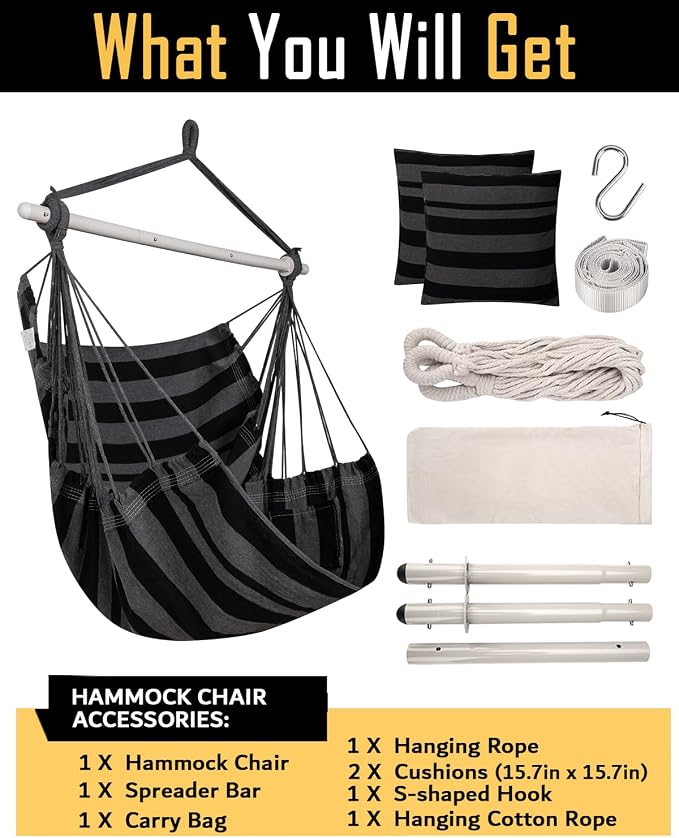 ADVOKAIR Hammock Chair Hanging Chair Swing Large Indoor - Image 7