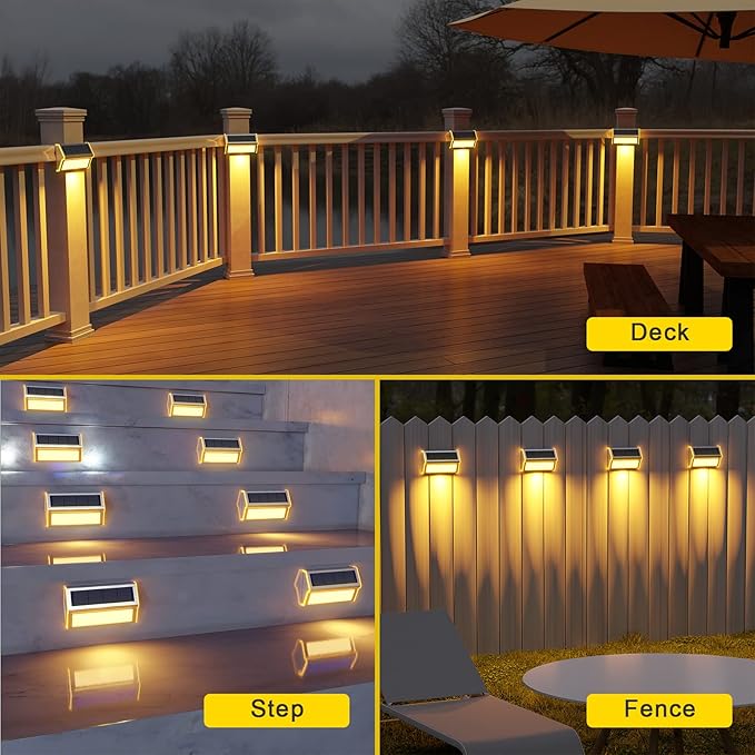 ROSHWEY Solar Deck Lights, 6 Pack 30 LED Stainless Steel Outdoor Deck Lights - Image 2